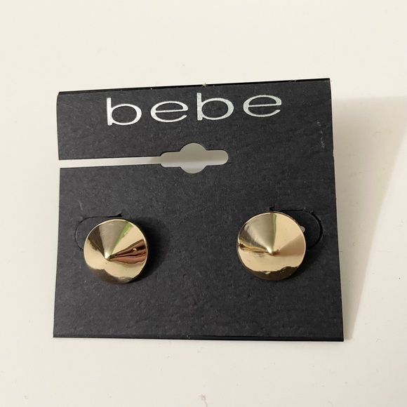 Bebe Rounded Cone Stud Gold Earrings - Picture 2 of 9